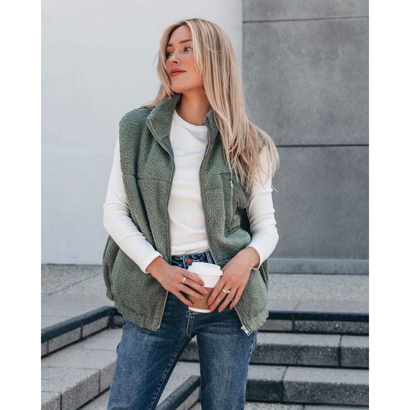 Mountainside Zip Up Fleece Vest – Sage Small