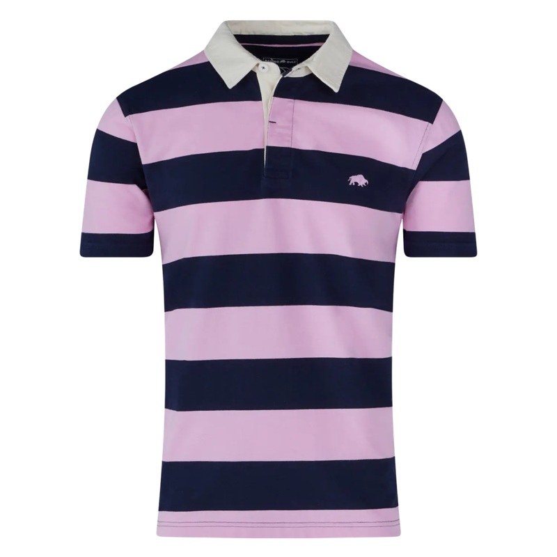Raging Bull Large Stripe Short Sleeve Rugby Shirt Pink 3 X-Large