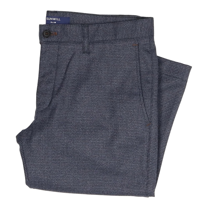 Sunwill Slim Fit Stretch Check Trousers Blue 30 Regular