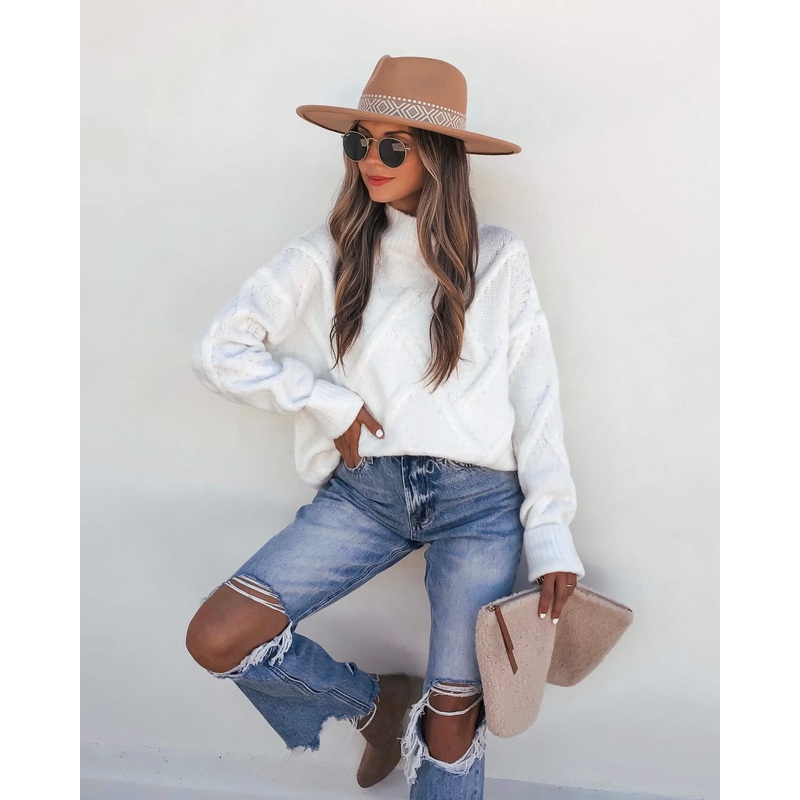 White Textured Mock Neck Sweater Small