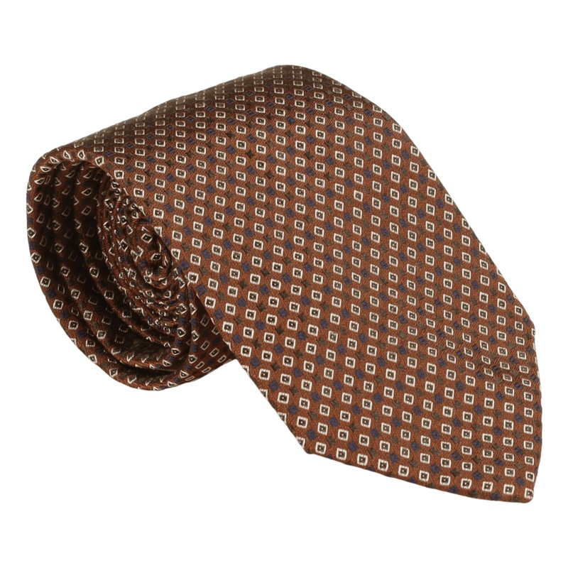 William David Small Neat Pattern Woven Tie Brown One Size