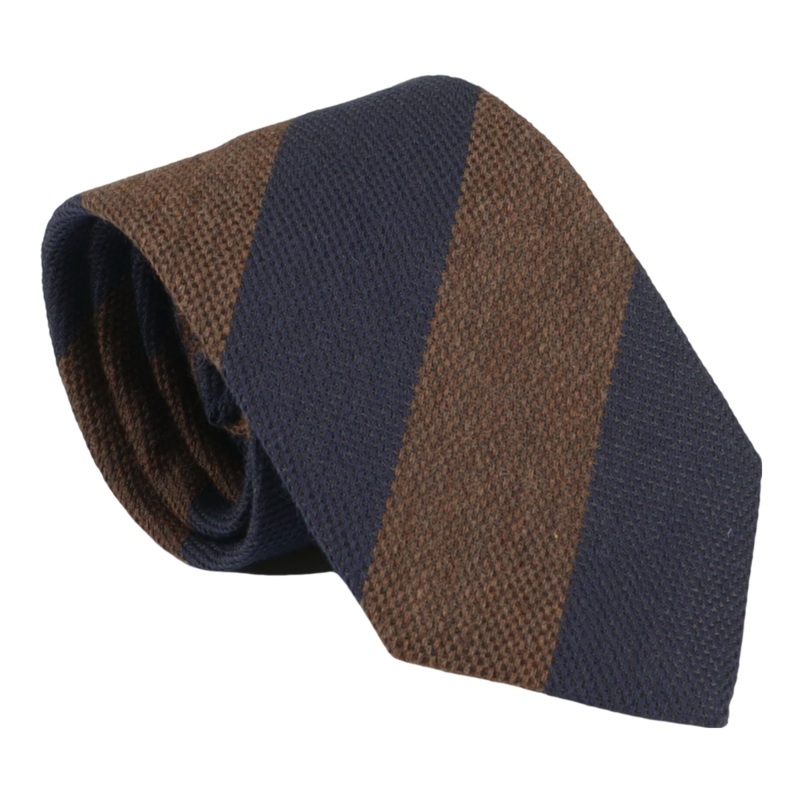 William David Textured Bold Stripe Woven Tie Navy/Brown One Size