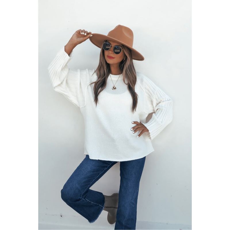 Cream Raglan Sleeve Textured Sweater Small