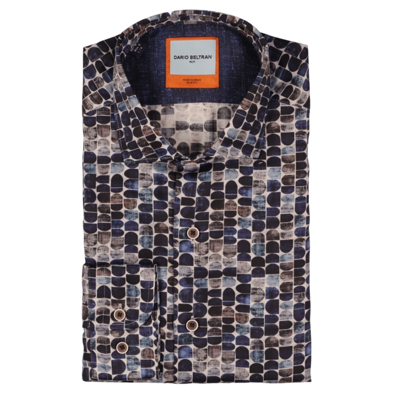 Dario Beltran Fabero Printed Long Sleeve Shirt Blue Medium
