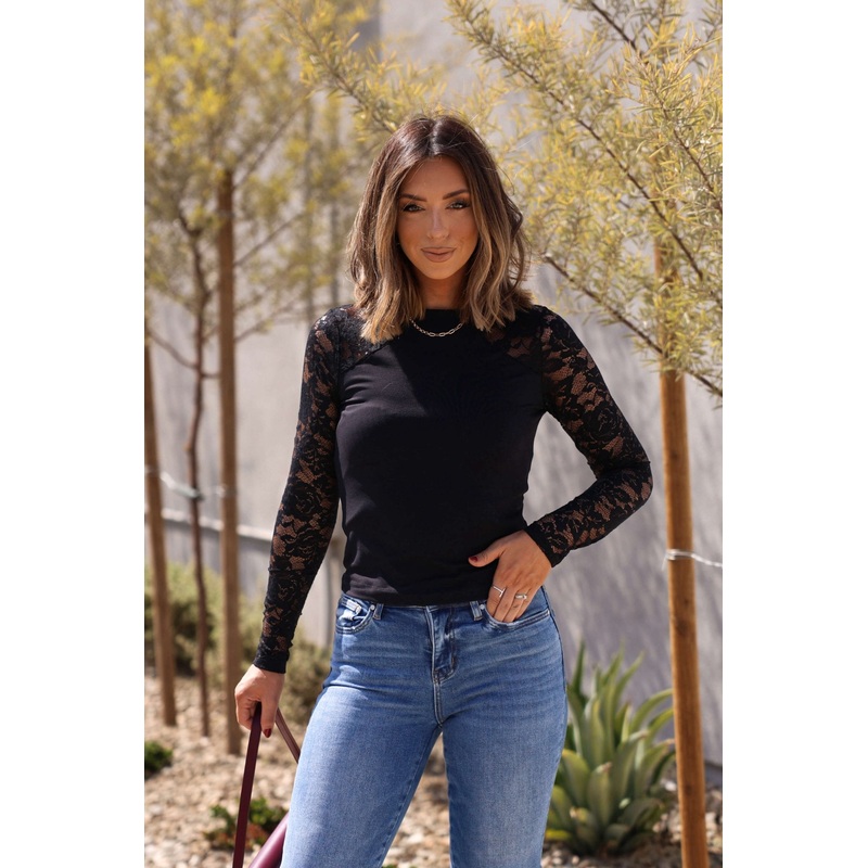 Free People Black No Excuses Lace Top Extra Small