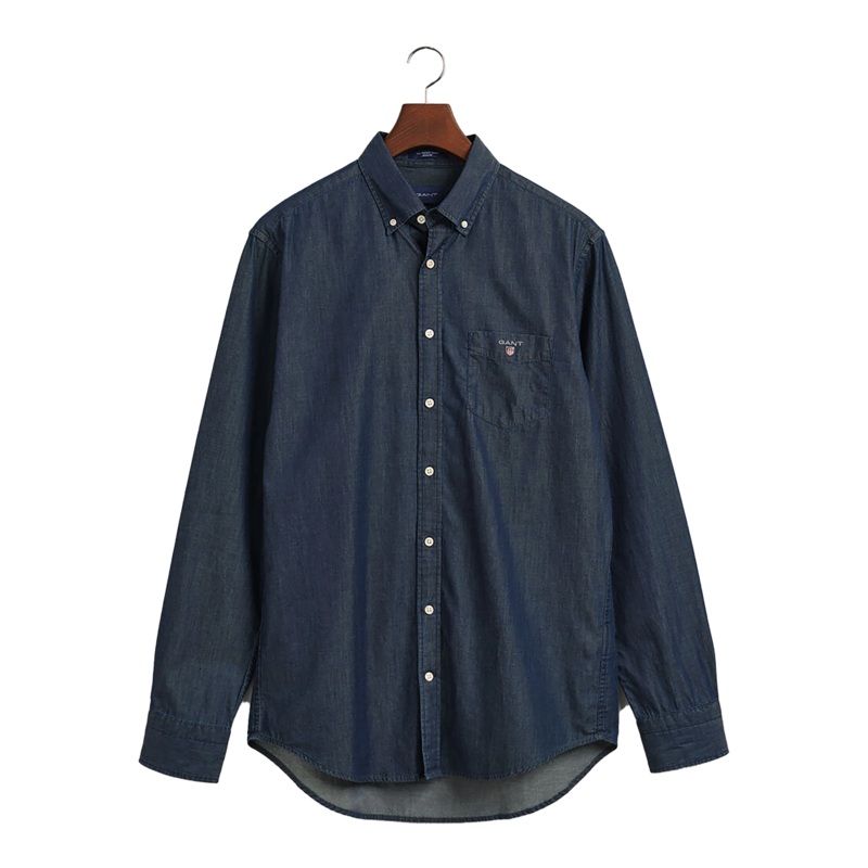 GANT Indigo Dyed Long Sleeve Shirt for Men Blue Medium