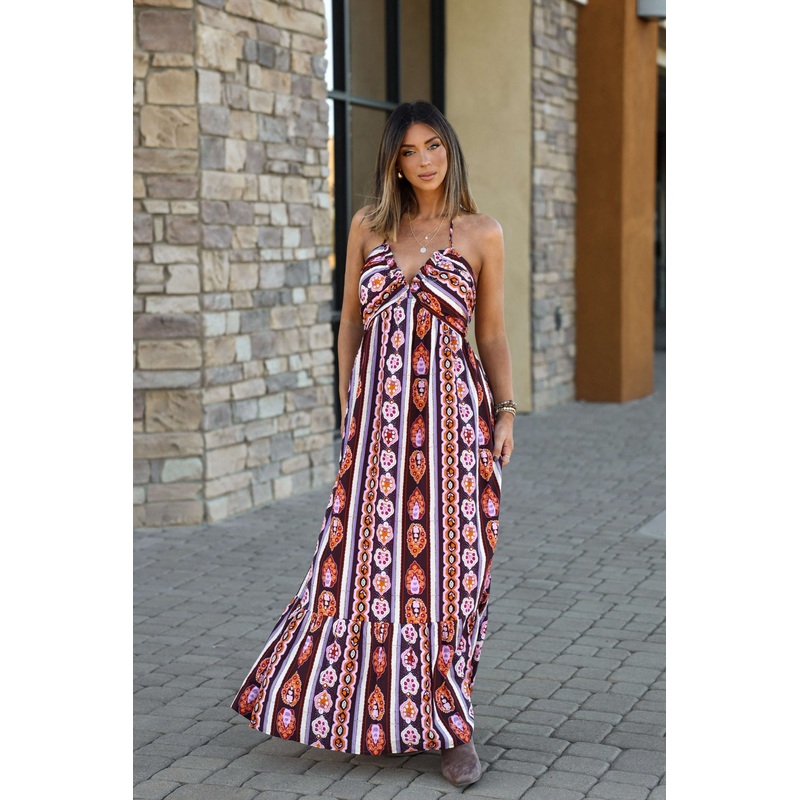 Maple Moments Halter Maxi Dress – Multi – DOORBUSTER Small