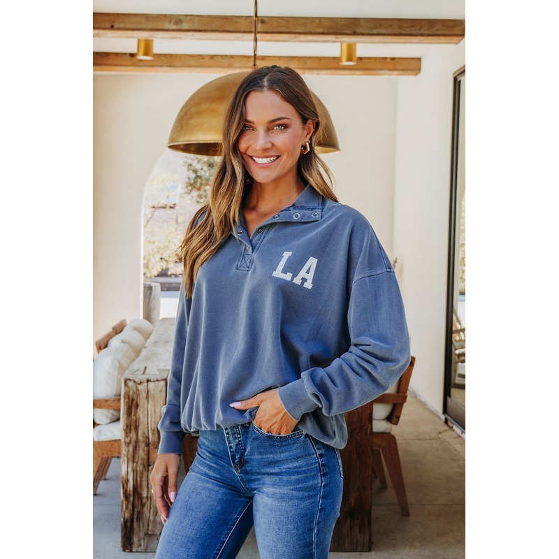 Blue LA Button Up Sweatshirt Small
