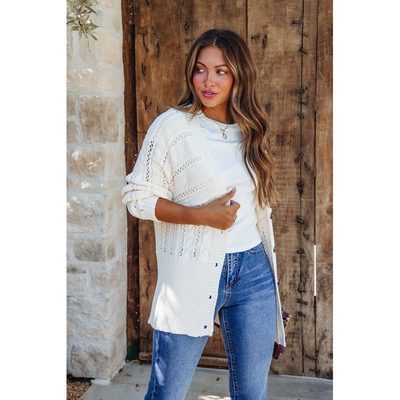 Cream Cable Knit Button Down Cardigan Small