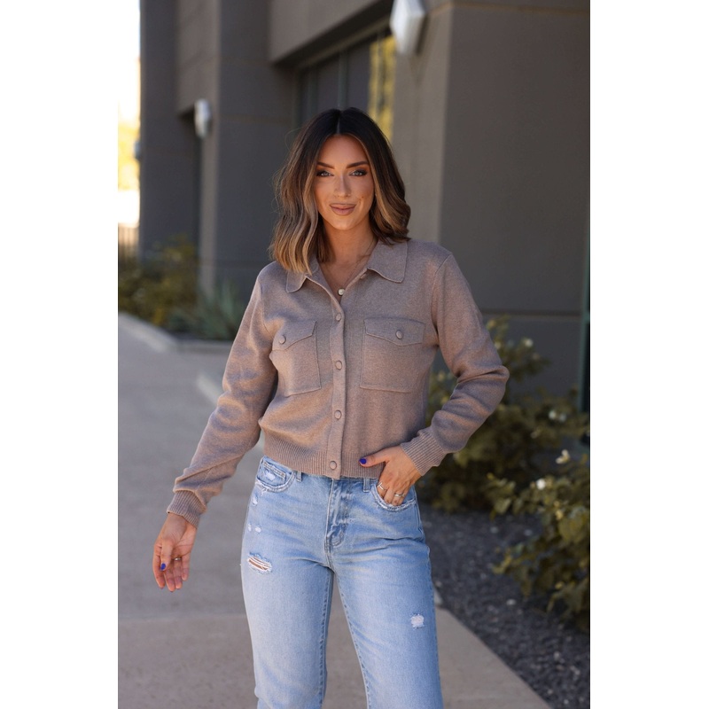 Mocha Button Sweater  Up Jacket Small