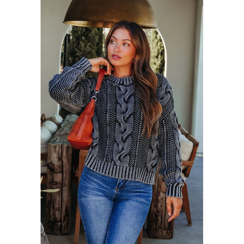 Riley Charcoal Cable Knit Sweater Small