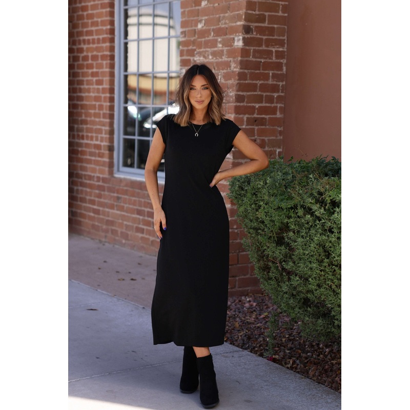 Simple Timeless Black Midi Dress Small