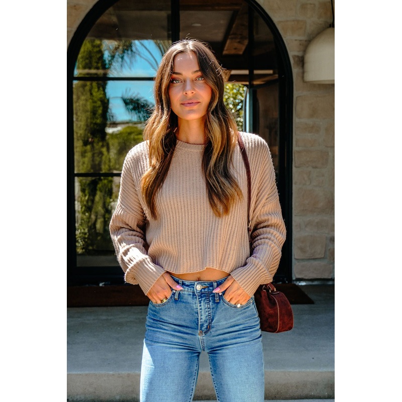 Taupe Boxy Ribbed Sweater Small
