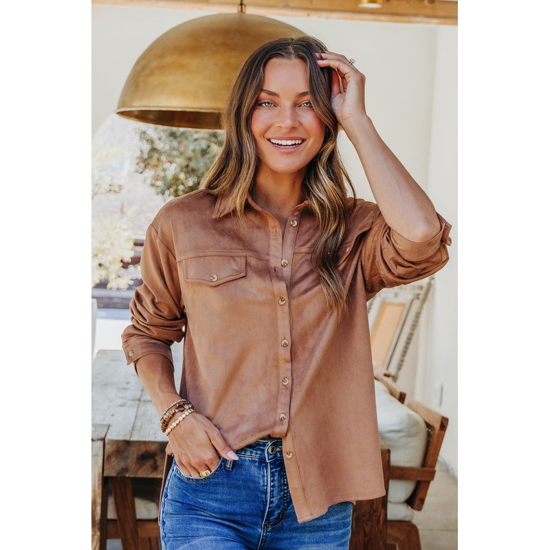 Carmel Brown Faux Suede Shacket Small