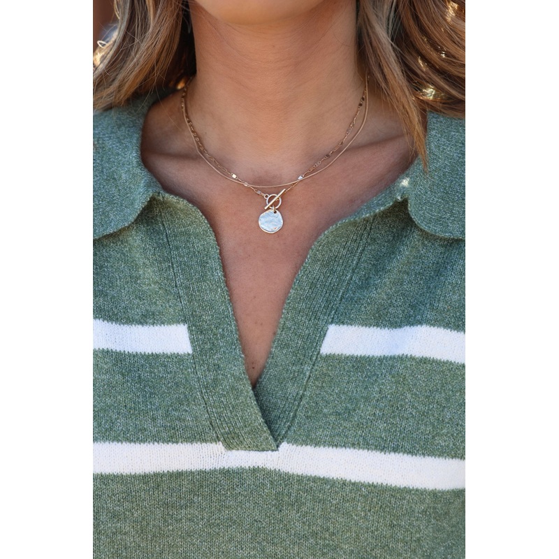 Gold Double Layer Hammered Pendant Necklace