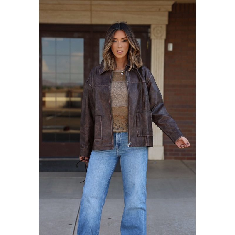 Jenna Brown Faux Leather Jacket Small