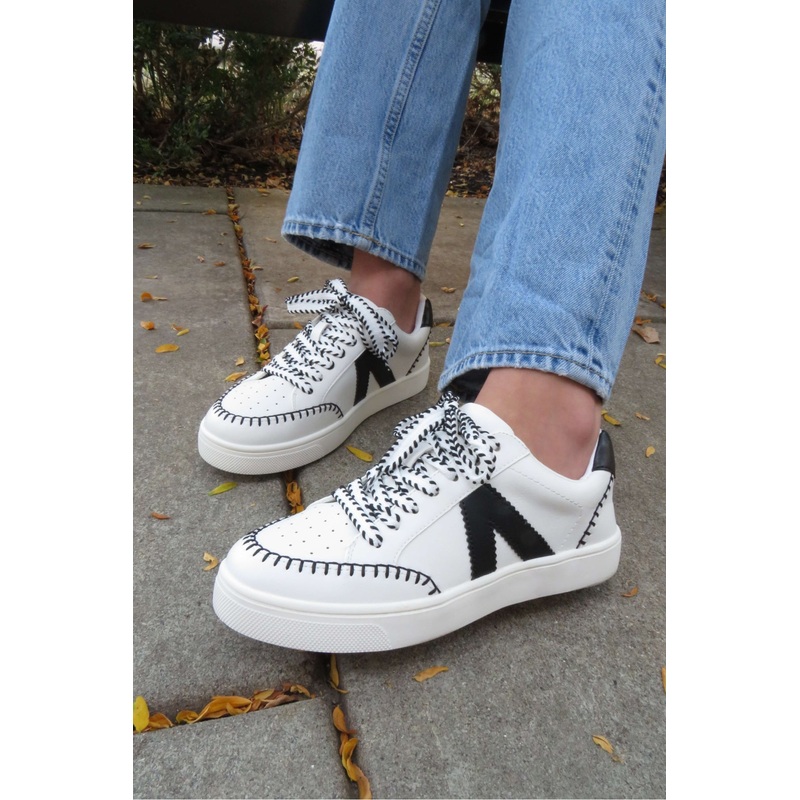 MIA Itzia Black and White Stitched Sneakers 6