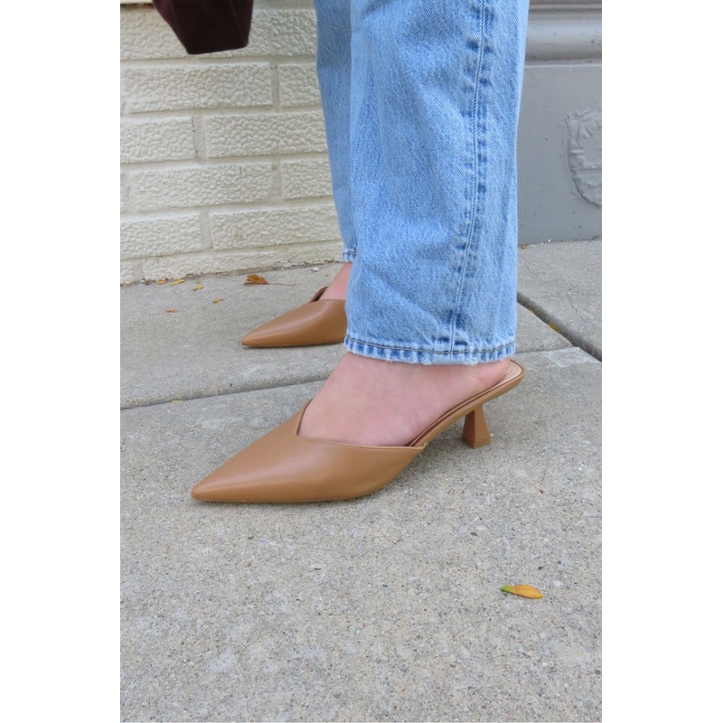 Morley Camel Open Back Kitten Heels 5.5