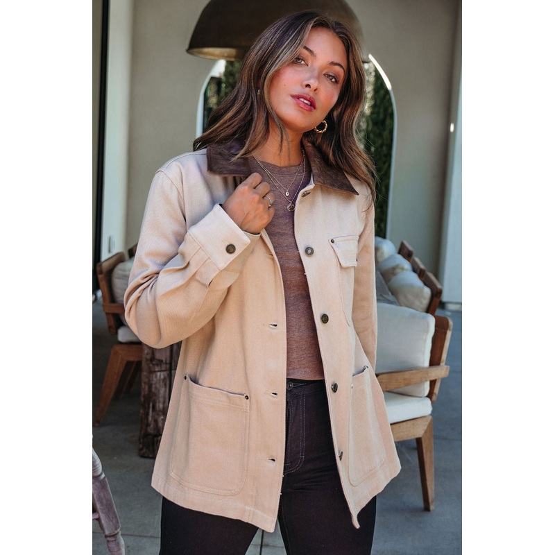 Sandstone Contrast Denim Shacket Small