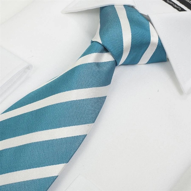Van Buck Silk Tie in Teal & White Stripe Teal & White One Size