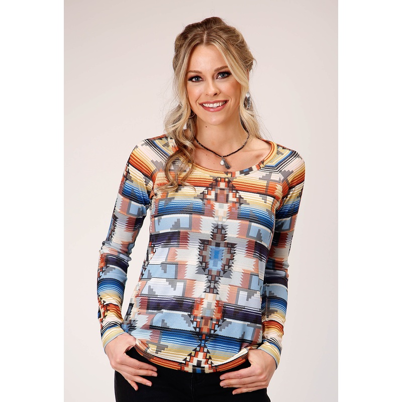 Womens Long Sleeve Sweater Knit Top With Allover Sublimation Print XS