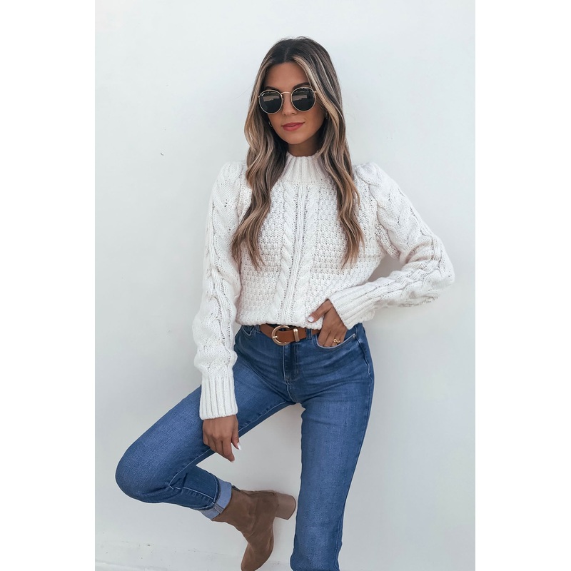 Chunky Light Cream Mock Neck Sweater Small