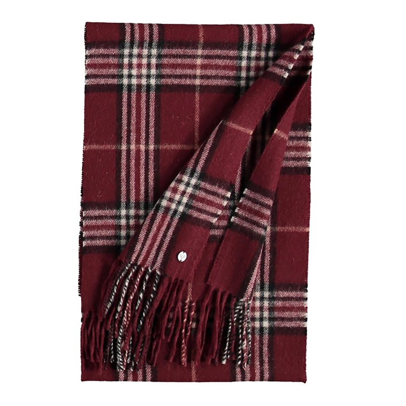Fraas Cashmere/Wool Blend Plaid Scarf Burgundy One Size