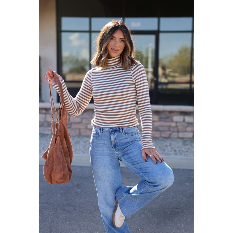 Free People Brown Good Good Striped Turtleneck Top Small