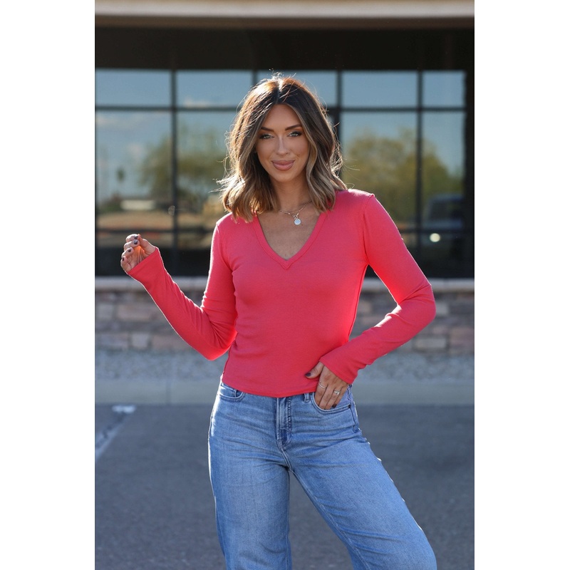 Free People Light Red Neria Long Sleeve Top Small