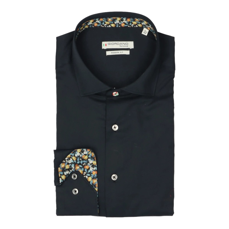 Giordano Long Sleeve Plain Shirt With Liberty Print Trim Black 2 X-Large