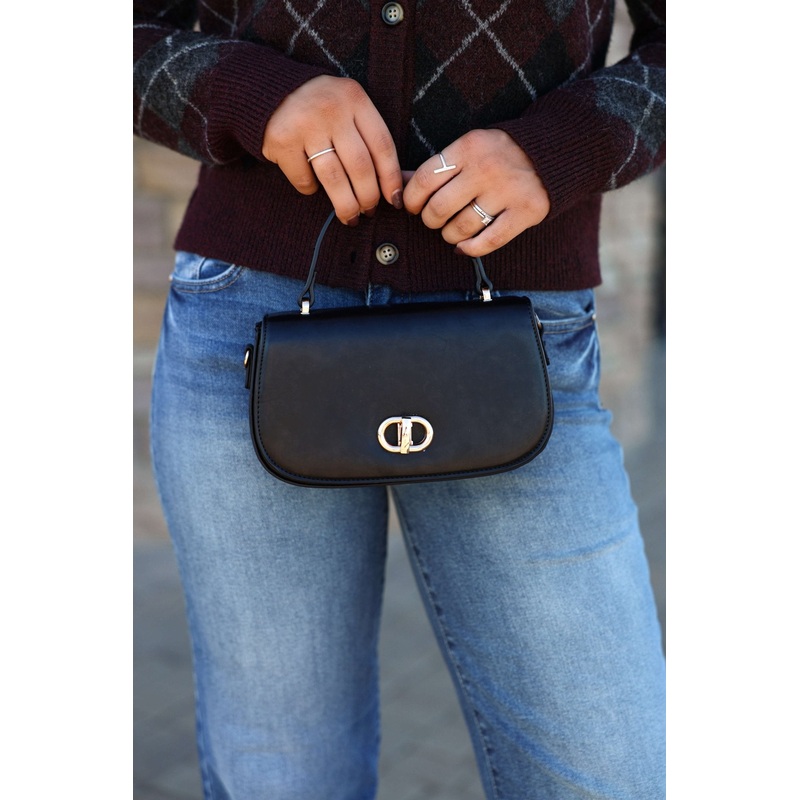 Nadine Black Vegan Leather Crossbody Bag