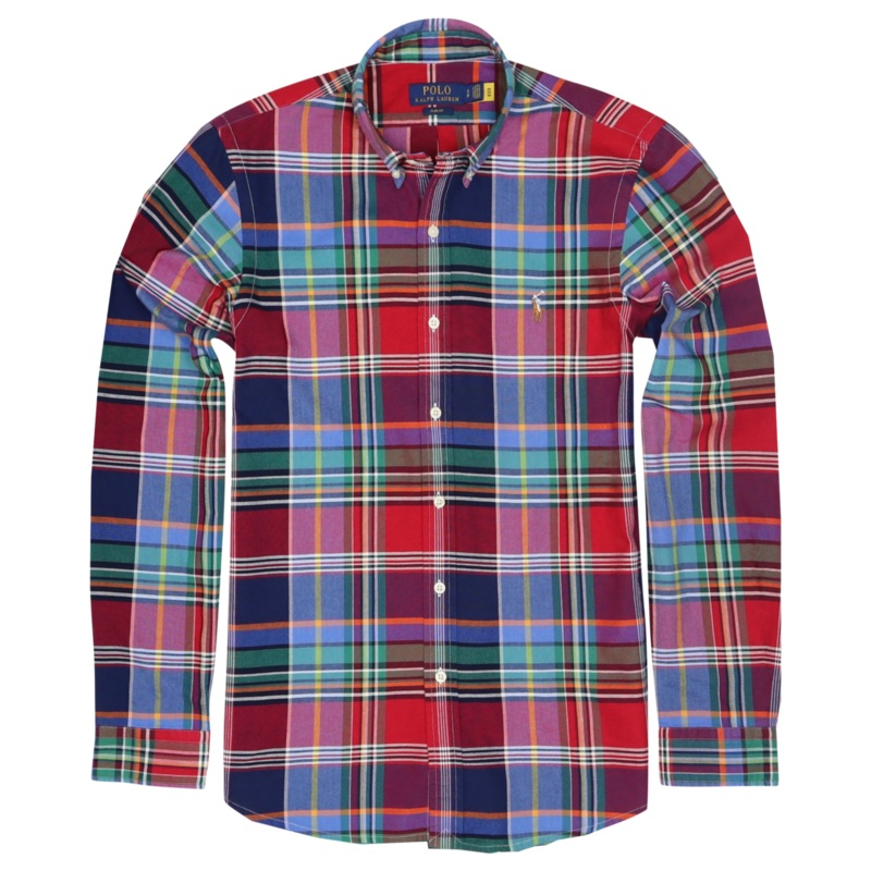 Polo Ralph Lauren Long Sleeve Sport Shirt 6130b Dark Pink/Blue Multi Small