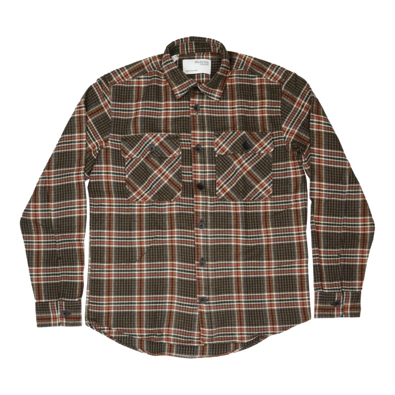 Selected Loosekasper Long Sleeve Overshirt Dark Sapphire Check Small