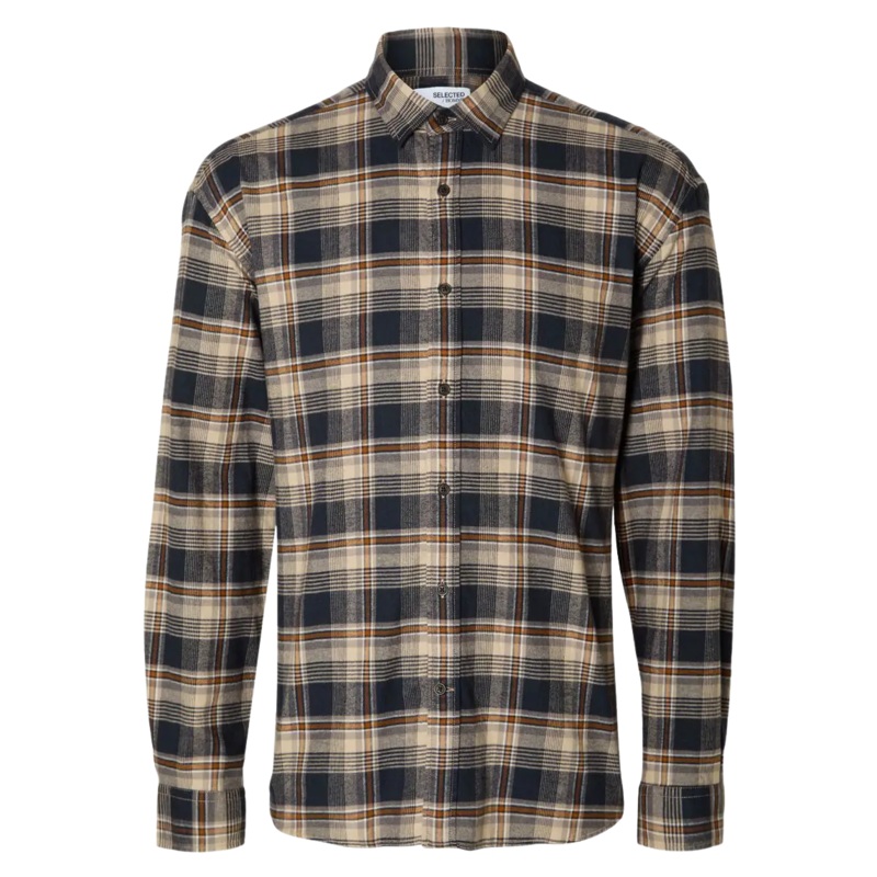 Selected Owen Checked Long Sleeve Flannel Shirt Sugar Almond Checks Small