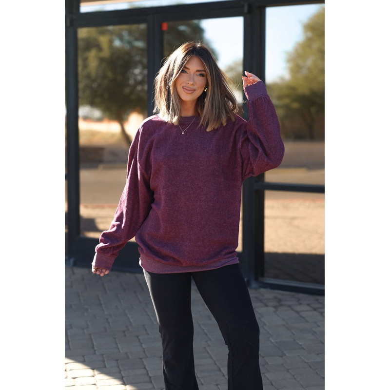 Soft Brushed Oversized Sweatshirt – Plum Small