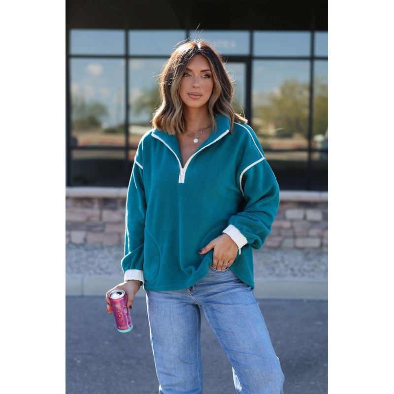 Teal Contrast Half Zip Pullover | Pre Order Small