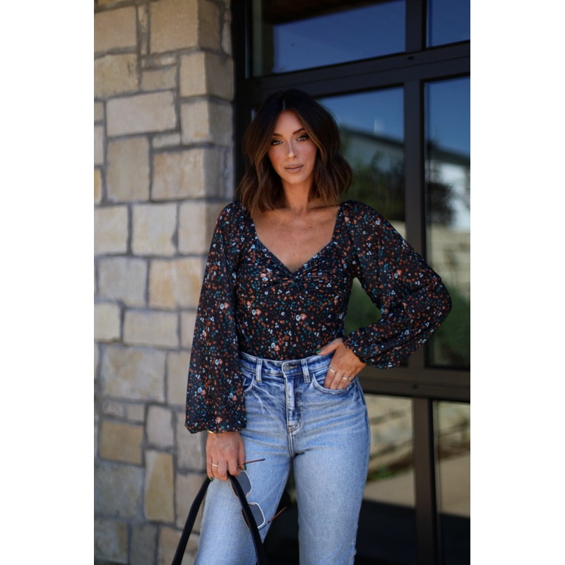 Touch Of Romance Black Floral Bodysuit Small