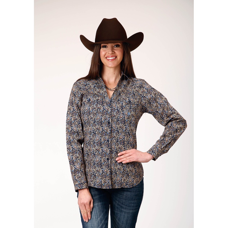 Womens Long Sleeve Button Vintage Paisley Western Shirt XS