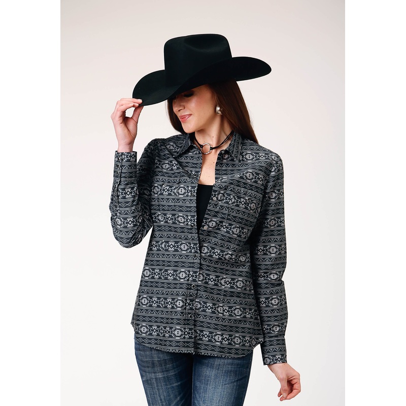 Womens Long Sleeve Snap Aztec Stripe Western Shirt XS