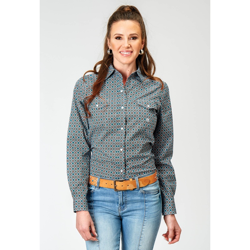 Womens Long Sleeve Snap Frontier Foulard Western Shirt XS