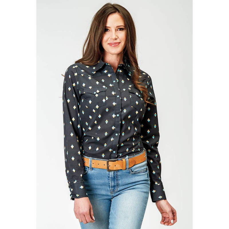 Womens Long Sleeve Snap Ombre Aztec Print Western Shirt XS