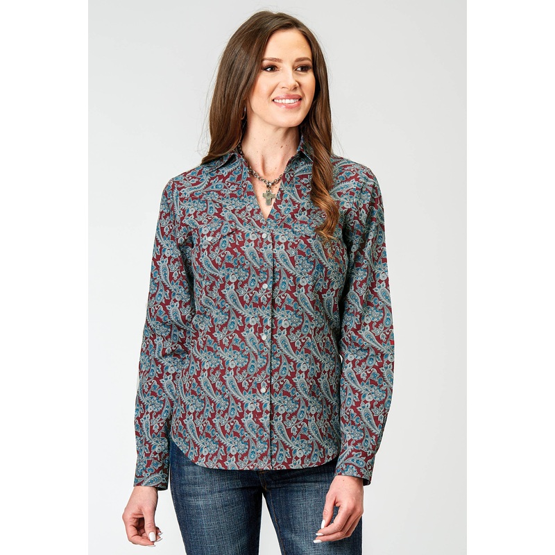 Womens Long Sleeve Snap Red River Paisley Western Shirt XS