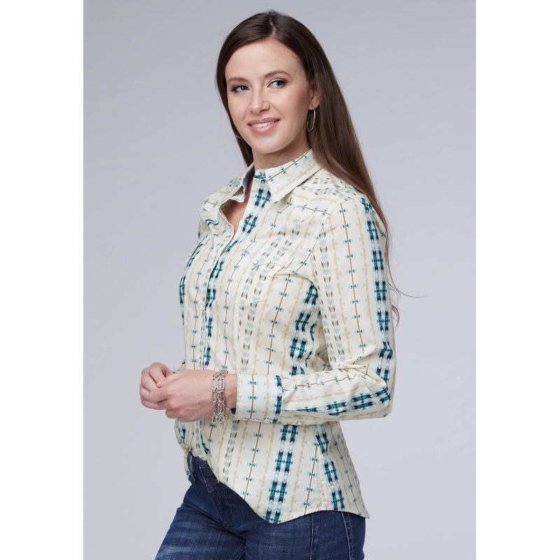 Womens Long Sleeve Snap Vertical Aztec Stripe Western Shirt XS