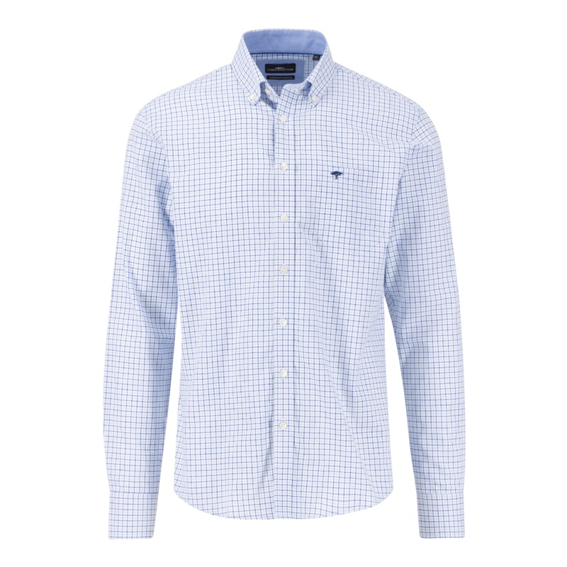 Fynch-Hatton Long Sleeve Oxford Check Shirt Blue/White Small