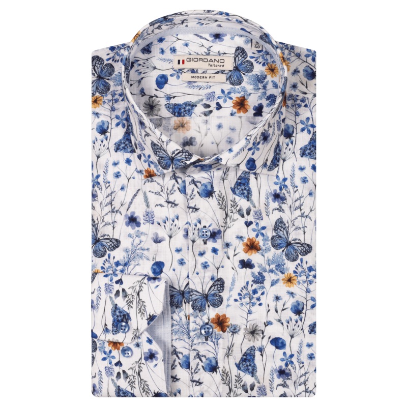 Giordano Butterfly Print Shirt White Medium