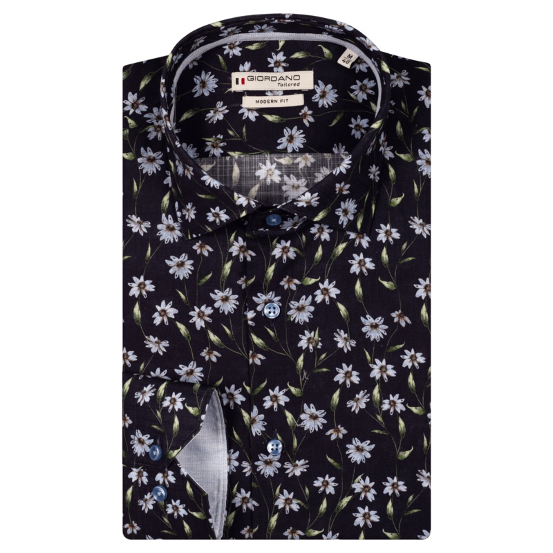 Giordano Floral Print Shirt Navy Medium