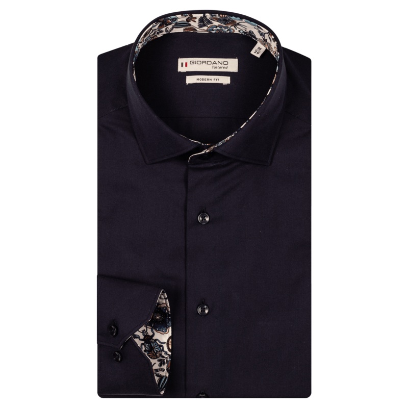 Giordano Long Sleeve Shirt With Trim Navy Medium