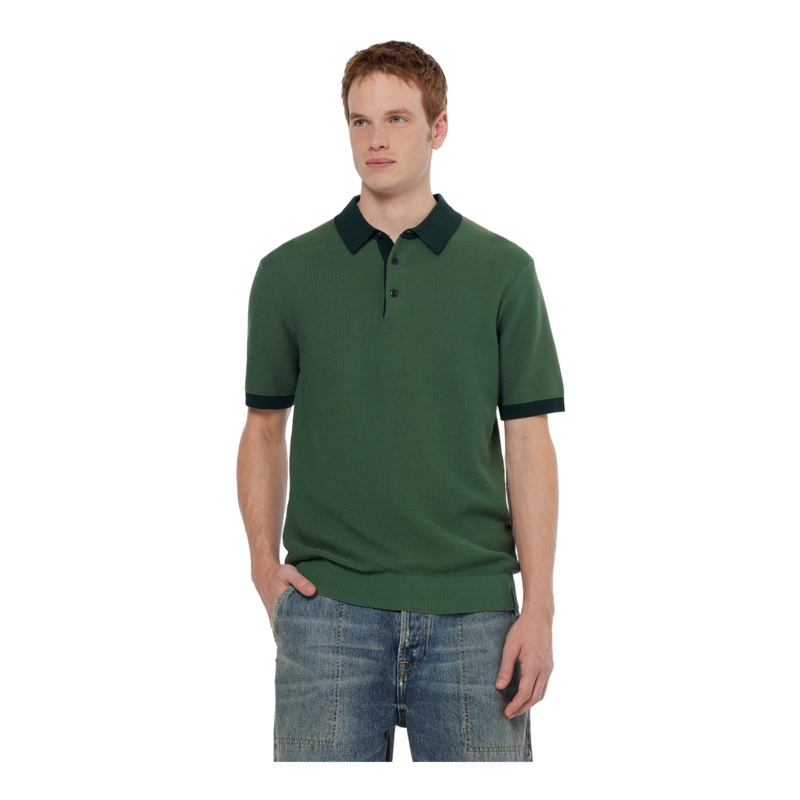 Scotch & Soda Structured Knitted Solid Polo Sage Green Medium