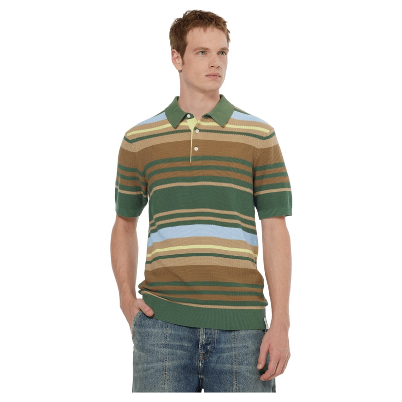 Scotch & Soda Structured Knitted Striped Polo Sage Green Multi Stripe Small