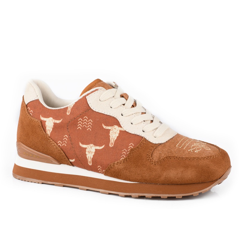 Womens Cognac Cow Suede And Printed Canvas 5 R